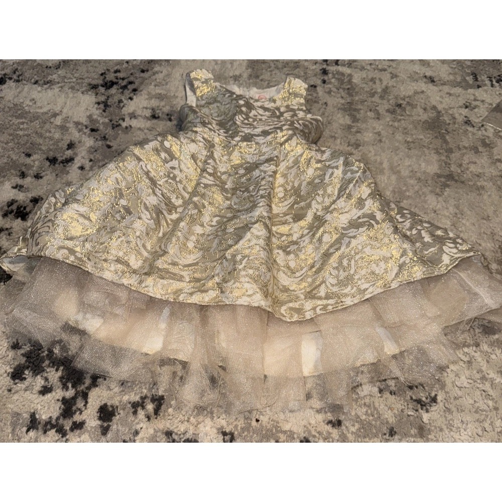 Wonder Nation Sz 7 Formal Party Dress Flower Girl Gold Shimmer Tulle Lined